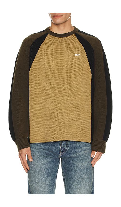 Obey Raglan Crew Neck Sweater in Green. XL/1X. Also in L
