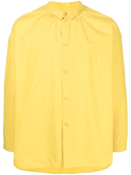 Gathered long-sleeve linen shirt - Yellow