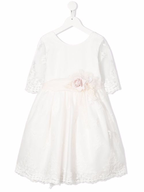 Floral-appliqué long-sleeve dress - White