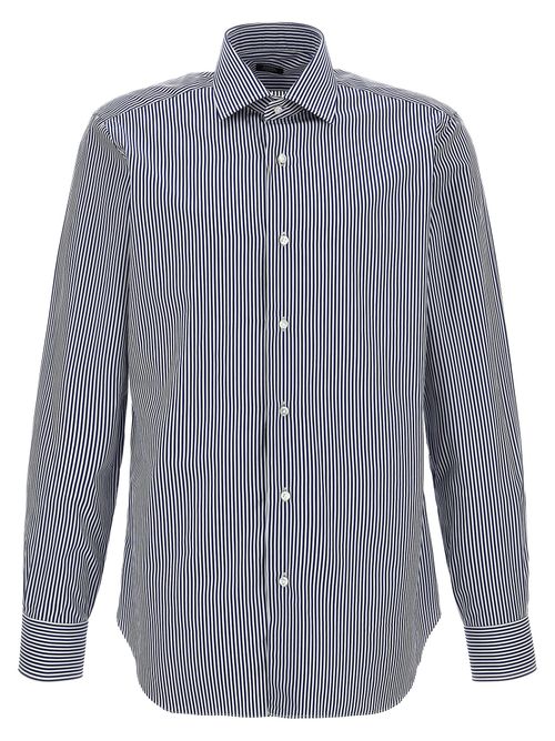 Striped Cotton Shirt — Navy