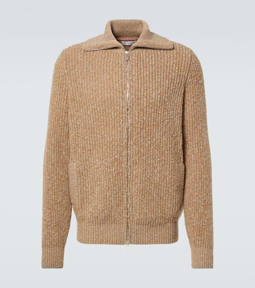 Zip-up wool and cashmere cardigan
