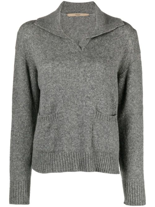 V-neck fine-knit jumper - Grey