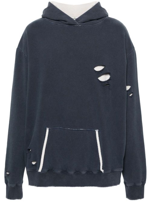 Layered distressed cotton hoodie - Blue