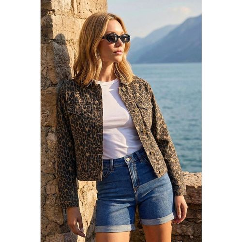 Roman Womens Animal Print Twill Jacket - Brown