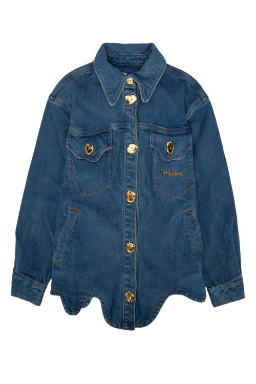 Gold-Button Denim Jacket — Blue