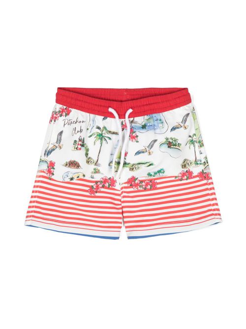 Graphic-print swim shorts - Red