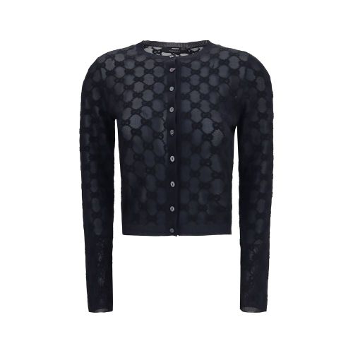 GG Embroidered Viscose Crepe Cardigan — Black