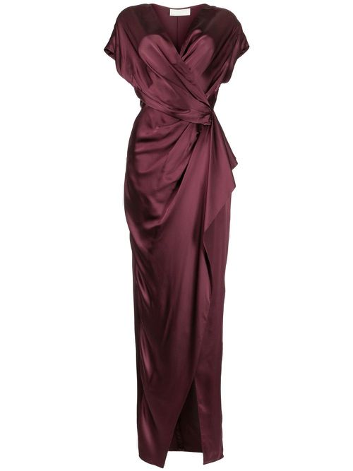 Wrap drape-detail gown - Red
