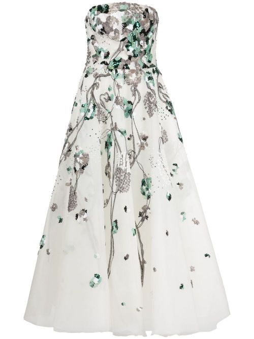 Sequinned strapless tulle dress - White