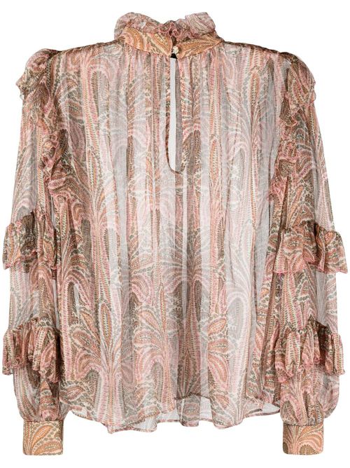 Paisley-print ruffled blouse - Pink