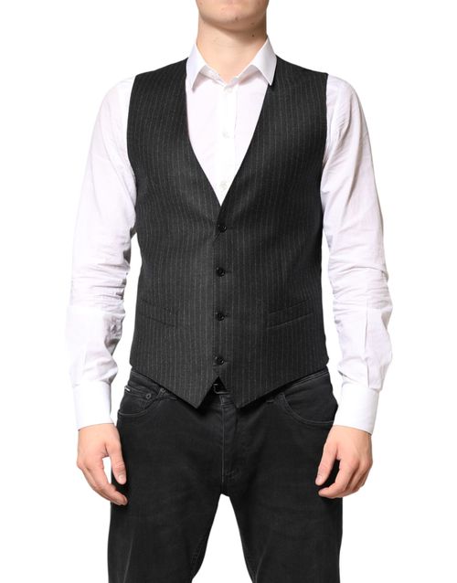 Striped Virgin Wool Vest — Black
