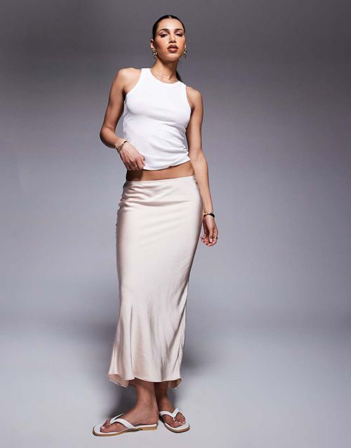 River Island satin bias maxi skirt in pink
