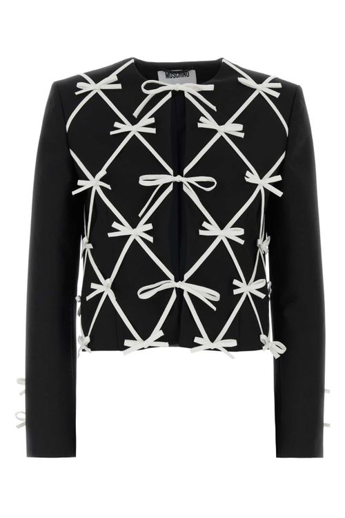 Bow-Quilted Wool Blazer — Black