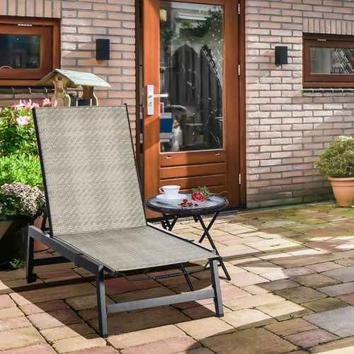 Outsunny Outdoor PE Rattan Sun Loungers w/ 5-Position Backrest & Wheels, Brown - Grey - Steel, PE Rattan