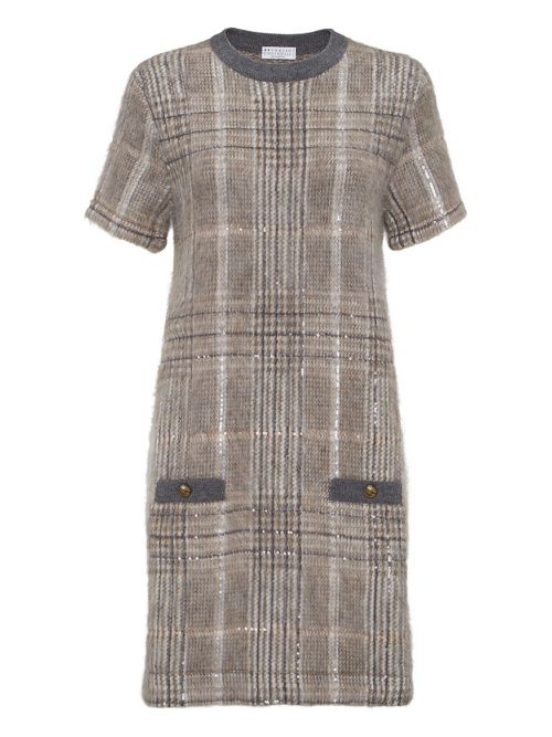 Check-pattern sequin dress - Brown