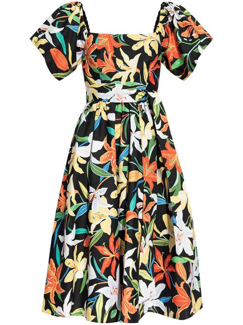 Kate Spade 여성 floral-print square-neck midi dress - 블랙 KG789