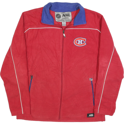 NHL Mens Red Blue Aran Jumper Zipped Collar M Hockey League Logo