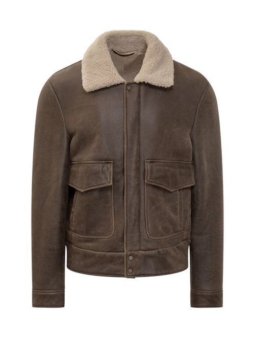 Brown Solid Shirt Collar Jacket