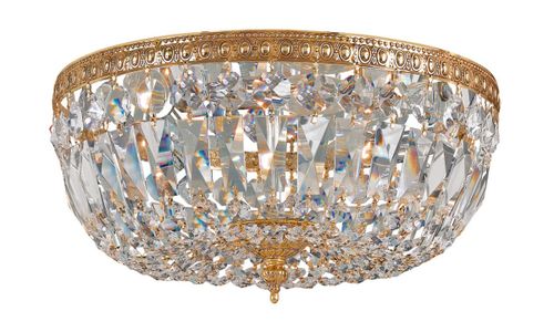 3-Light 14" Ceiling Light in Olde Brass with Clear Hand Cut Crysta
