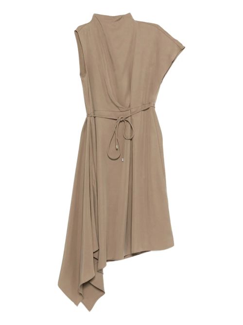 Asymmetric Midi Dress — Beige