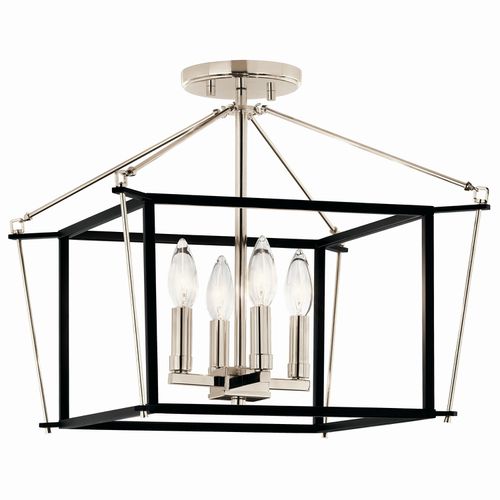 Polished Nickel Four Light Semi Flush Mount from the Eisley Collection