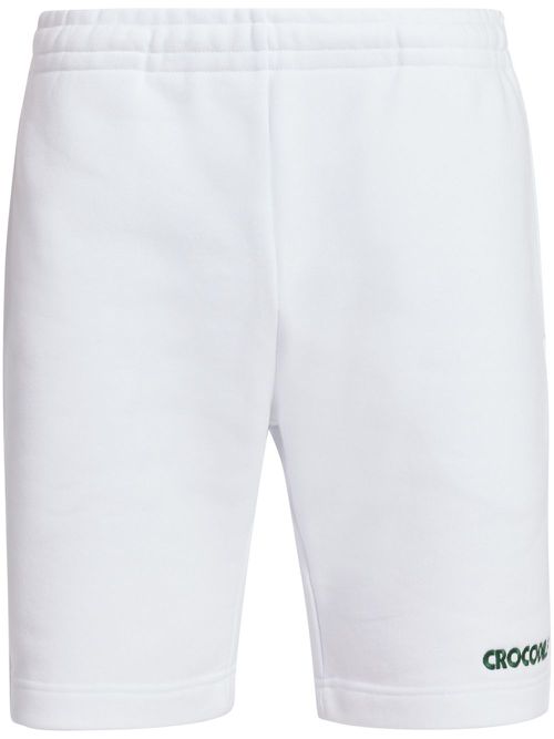 Slogan-embroidered cotton track shorts - White