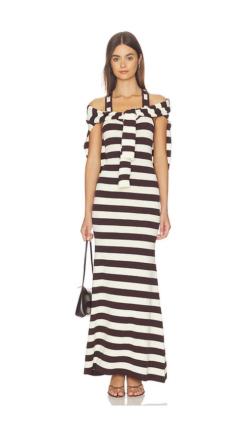 Monse Back Knot Knitted Maxi Dress in Brown,Ivory. - L also in M