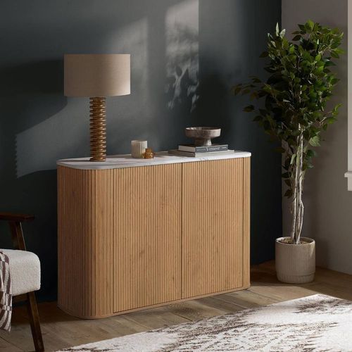 Birlea Unisex Kagu 2 Door Sideboard Fluted Ribbed Oak & Marble effect in Light Oak
