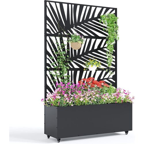 Garvee Metal Planter Box with Trellis and Wheels, 71"x47"x16" Raised Garden Bed for Climbing Plants, Vegetables, Vines, Privacy Planters for Patio with Drainage Holes, 15.7" Deep Planting Bed