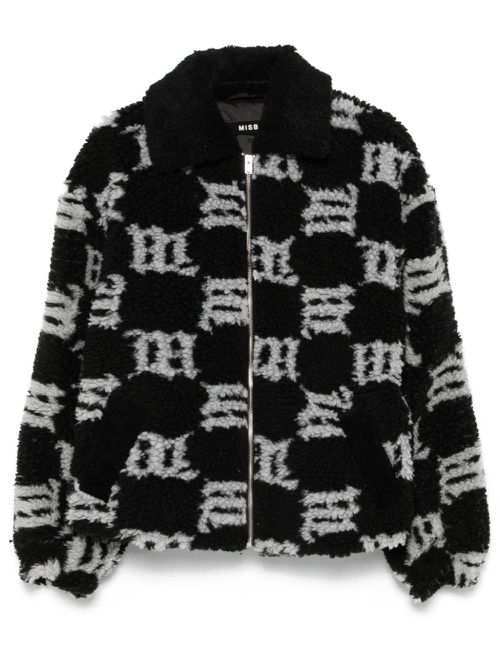 Monogram-pattern faux-shearling jacket - Black