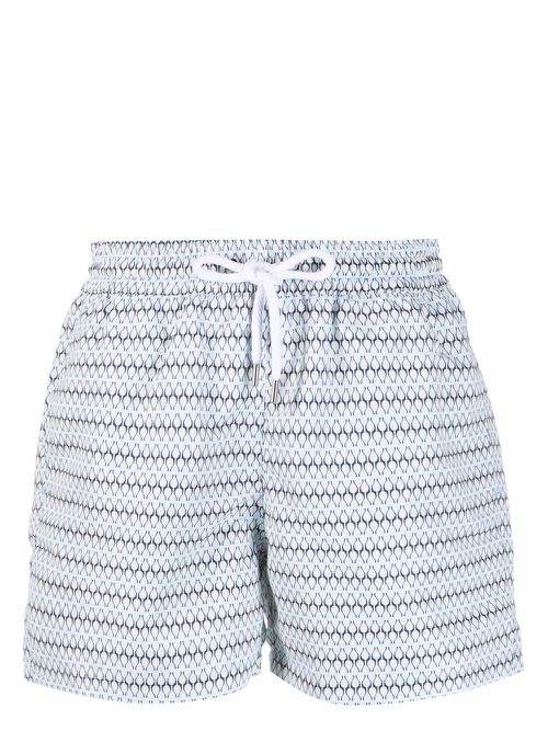 Graphic-print drawstring swim shorts - Blue