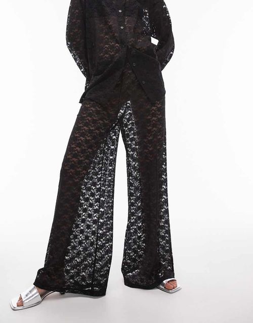 Topshop lace straight leg pants in black - part of a set