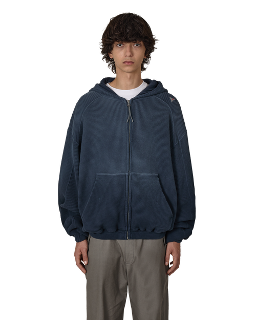 ROA Bee Sun Faded Organic Waffle Zip Up Hoodie Blue Sweatshirts Male