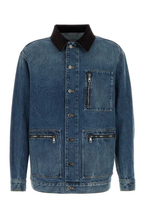 Cotton Denim with Contrast Collar Jacket — Blue