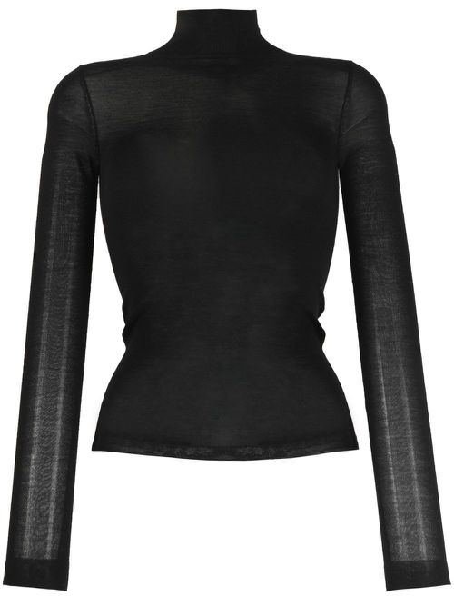 Semi-sheer merino knit top - Black