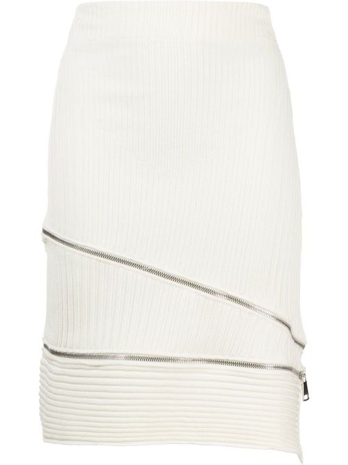 Ribbed asymmetric midi skirt - White