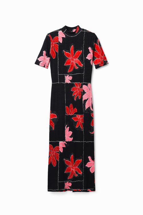 Ribbed floral midi dress