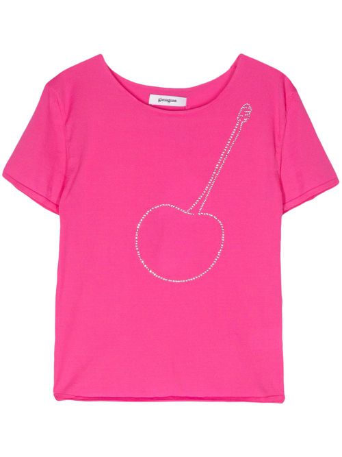 Cherry rhinestone-embellished T-shirt - Pink
