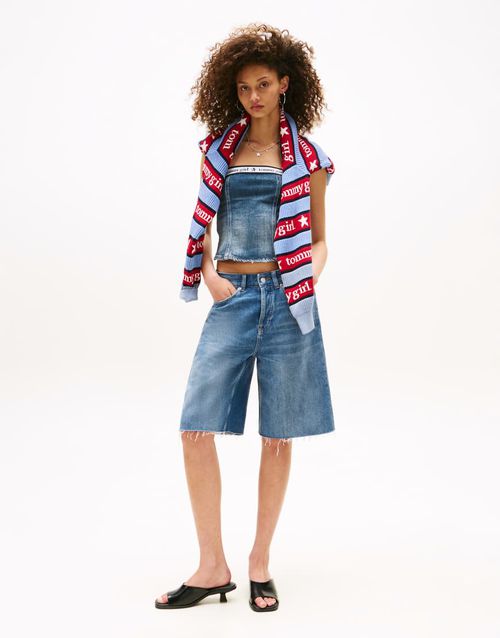 Tommy girl star denim shorts in dark wash-Navy