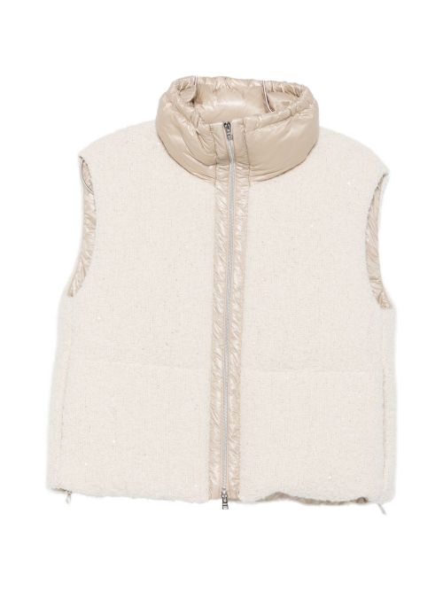 Wool-Blend Sleeveless Vest — Beige