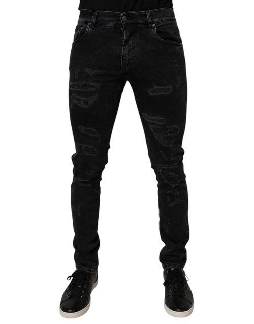 Tattered Denim Jeans — Black