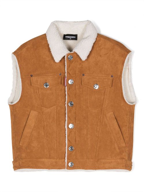 Faux-suede shearling waistcoat - Brown