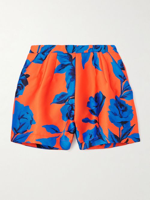Short En Serge À Imprimé Fleuri Et À Plis - Orange