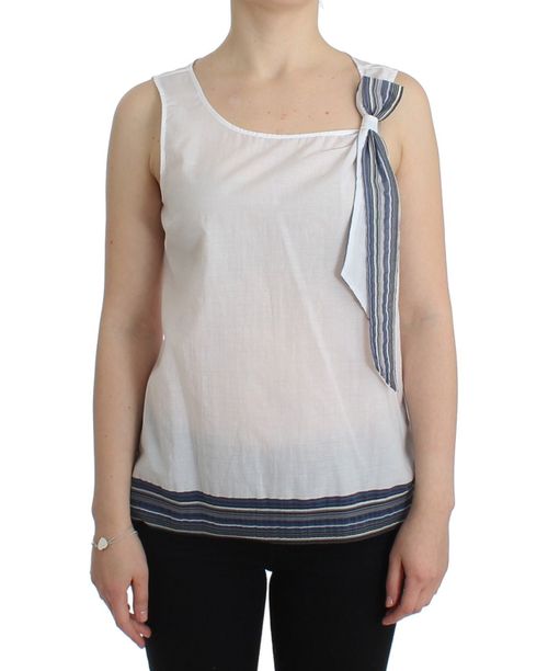 Striped Bow-Detail Cotton-Blend Tank Top — White
