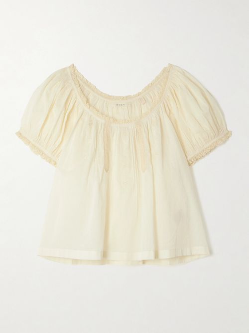 Frederica Lace-trimmed Organic Cotton-voile Blouse