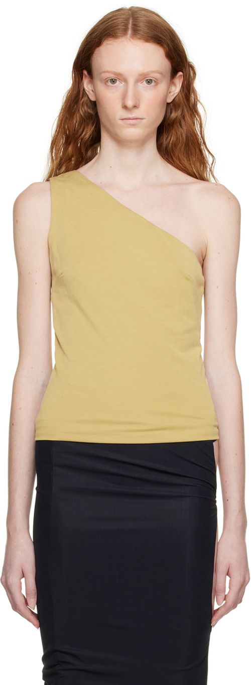 Khaki foam one-shoulder tank top