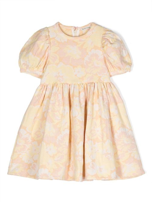Puff-sleeve floral dress - Yellow