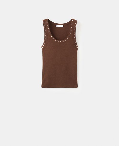 Women's Knitted Studs Top - Brown