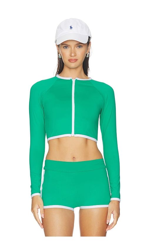 POST SWIM Melanie Contrast Rashguard in Green. - S also in XS