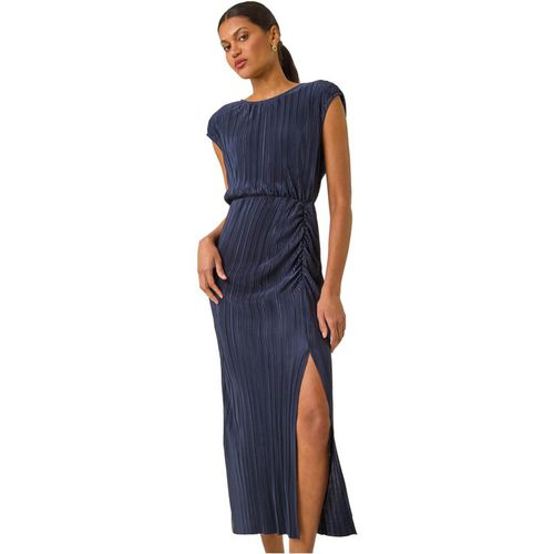 Roman Womens Plisse Cowl Back Midi Dress - Navy